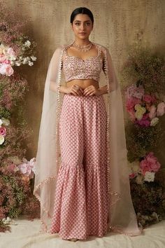 Shop for  Pink Pearl Embellished Bustier Sharara Set for Women Online at Aza Fashions Pink Sharara, Lehenga And Blouse, Blouse Lehenga, Sharara Pants, Pink Lehenga, Lehenga Skirt, Red Lehenga, Indian Wedding Wear, Lehenga Blouse