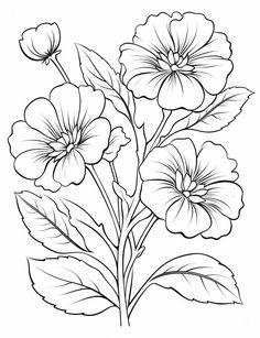 flowers with leaves coloring pages for kids