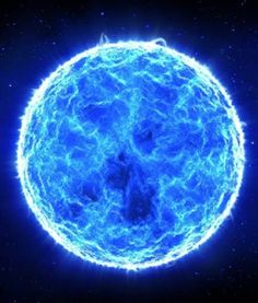 an image of a blue ball of fire in the dark sky with stars around it