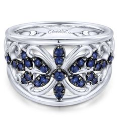 Sterling Silver and Sapphire Ladies' Fashion Ring Mediterranean Fashion, Gabriel Jewelry, Sterling Silver Jewelry Rings, Women's Rings, Ladies Ring, Fashion Ring, Custom Jewelry Design, Jewelry Ring, Wide Bands