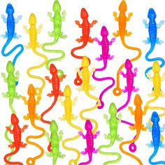 many different colored geckos on a white background