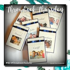 four cards with pictures of people on them and the words throwback thursday written in blue ribbon