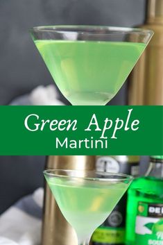 the green apple martini is garnished with an orange slice