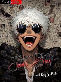 a man with white hair and sunglasses on top of a magazine cover that says just boy