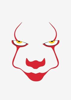 the evil clown's face with yellow eyes and red hair, on a white background