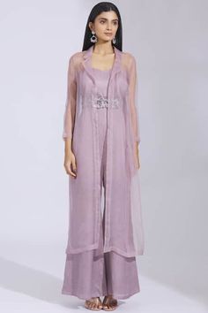 Buy Purple Satin Linen Jumpsuit Sweetheart Jacket Lapel Flared With For Women by Parul and Preyanka Online at Aza Fashions. Jumpsuit With Jacket, Flared Jumpsuit, Short Graduation Dresses, Embellished Belt, Flare Jumpsuit, Open Jacket, Linen Jumpsuit, Purple Satin, Sleeveless Jacket