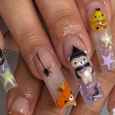 All Credit 2 Owners ♡︎ Rhinestones Nail Art, Camp Flog Gnaw Nails, Halloween 3d Nails, Sanrio Halloween Nails, Halloween Nails 3d, Kawaii Halloween Nails, 3d Halloween Nails, Rilakkuma Halloween, Rilakkuma Nails