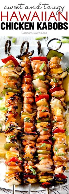 grilled chicken kabobs on skewers with text overlay