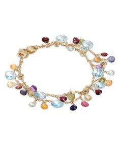 Marco Bicego 18K Yellow Gold Paradise Mixed Gemstone Two Strand Bracelet Luxury Double Strand Jewelry With Adjustable Chain, Cheap Multicolor Double Strand Jewelry, Affordable Multi-strand Gold-tone Jewelry, Marco Bicego, The Paradise, Bracelet Online, Hand Chain, Strand Bracelet, Fine Jewellery Necklace