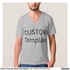 Men's Custom American Apparel V-Neck T-Shirt GRAY Blue Mosaic, Design Your Own