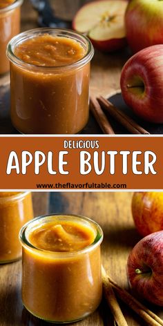 apples and cinnamon butter in jars on a table