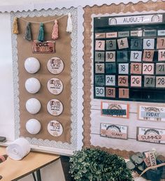 a bulletin board that has calendars on it