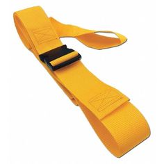 a yellow belt with black buckles on the end and an adjustable strap to hold it