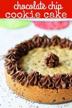 a chocolate chip cookie cake on a plate