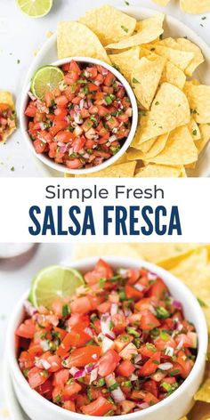 two bowls filled with salsa and tortilla chips