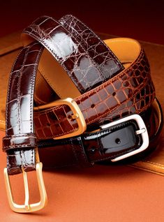 Shiny Finish Alligator Belts - The Ben Silver Collection Mens Luxury Belts, Mens Dress Hats, Ben Silver, Crocodile Leather Belt, Alligator Belt, Alligator Skin, Luxury Belts, Mens Fashion Smart, Leather Belts Men