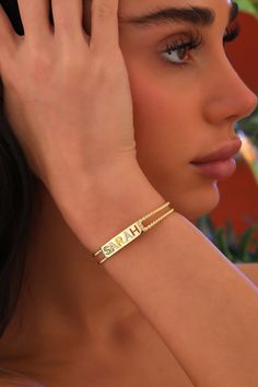 Diamond Enamel Initial Name Bangle Bracelet, Personalized Gold Name Bangle Bracelet, Dainty Gold Cuff Bracelet, Custom Letter Jewelry Sparkle in a Diamond Name Bangle, express with a Diamond Bracelet, and personalize with a Diamond Initial. Add color with an Enamel Bracelet, cherish identity with a Name Bangle, and radiate with a Gold Cuff. Delight in a Dainty Gold Bracelet, shine in Initial Jewelry. FEATURES * Made to order * Solid Gold (real gold, not gold plated or gold filled material) * Gol Adjustable Yellow Gold Name Bracelet, Resizable Yellow Gold Bracelet, Elegant Resizable Cuff Bracelet As Gift, Adjustable Cuff Bracelet For Anniversary, Fine Jewelry Style, Adjustable Cuff Bracelet For Anniversary In Fine Jewelry Style, Adjustable Fine Jewelry Cuff Bracelet For Anniversary, Fine Jewelry Adjustable Chain Bangle Bracelet, Adjustable Gold Jubilee Bracelet With Nameplate, Adjustable Gold Jubilee Nameplate Bracelet