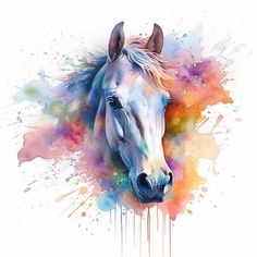 a painting of a horse's head with paint splatters on it