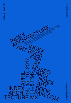 an advertisement with the words index architecture in black and white on a blue background, as well as some type of text