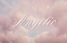 the word angelic written in white on a pink background