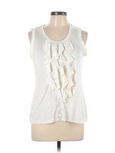 Chico's Sleeveless Blouse Size: Large Tops - used. 100% POLYESTER | Chico's Sleeveless Blouse: Ivory Tops - Size Large Cream Sleeveless Top With Ruffles, Sleeveless Cream Top With Ruffles, Cream Sleeveless Blouse With Ruffles, Sleeveless Cream Blouse With Ruffles, Cream Sleeveless Vest Top, Ivory Tops, Sleeveless Blouse, Sleeveless Top, Women Handbags