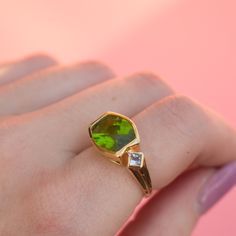 Vintage Gold Plated Ring With Green Sapphire And Cz Stones. Size 7 // Inside Stamp 925 Elegant Peridot Ring With Bezel Setting, Classic Peridot Jewelry, May Birthstone Jewelry With Vs Clarity Round Cut, Green Sapphire Ring, 7 Rings, Ring Color, Green Sapphire, Plated Ring, Gold Plated Rings