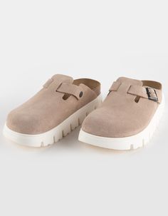 Birkenstock Papillio Boston Chunky Clogs. A Chunky Platform Sole Takes The Boston Clog's Iconic Design To New Heights—and Your Style Along With It. Velvety Suede Feels As Classic As The Original, With Fresh Perspective From The Platform Below. Designed Around A Contoured Footbed, This Style Only Feels Better With Wear. Contoured Cork-Latex Footbed Creates Custom Support With Wear. Classic Suede Upper. Suede Footbed Lining Helps Keep You Comfortable. Platform Eva Sole. Adjustable Strap With Metal Pin Buckle. Approximate Platform Height: 1". Imported. Boston Chunky Birkenstock, Birkenstock Boston Chunky, Slip-on Clogs With Textured Footbed And Flat Heel, Casual Platform Slip-on Clogs, Chunky Platform Slip-on Clogs For Summer, Trendy Chunky Platform Slip-on Clogs, Chunky Clogs, Birkenstock Papillio, Boston Clogs