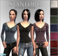 three women in different outfits standing next to each other with the caption stanford 10 tops in 3 styles