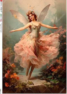 a painting of a fairy girl in pink dress