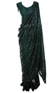 saree is covered in beautiful dark green sequins is pre-stitched, petticoat is included Green Sequin Saree, Blouse With Corset, Mens Indian Wear, Sequin Saree, Western Wear Dresses, Green Sequins, Cute Crop Tops, Boho Women, Green Blouse