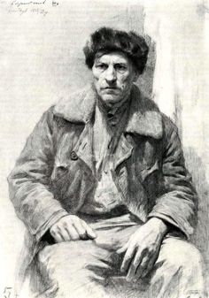 a black and white drawing of a man in a jacket