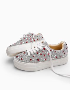 SIDNY HEARTS MULTI Rhinestone Sneaker | Valentine's Day Shoes – Betsey Johnson Heart Shoes, Best Dress, Rhinestone Shoes, Platform Sneakers, Favorite Jeans, Betsey Johnson, Nice Dresses, Valentine's Day, Stockings