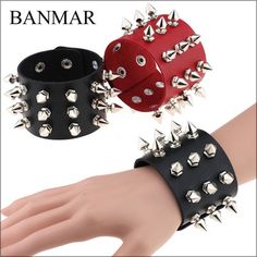 Spikes Rivet Stud Wide Cuff Leather Punk Gothic Rock Unisex Bangle Bracelet · KoKo Fashion · Online Store Powered by Storenvy Punk Design, Leather Bangle, Gothic Rock, Wide Bracelet, Rock Punk, Estilo Punk, Leather Bracelets, Wide Cuff, Punk Goth