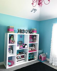 American Girl Bedrooms, Girls Bedroom Storage, Girls Room Colors, Doll Storage, American Girl Doll House, American Girl Diy