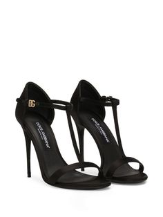 Dolce & Gabbana 105mm Satin T-bar Sandals - Farfetch Dolce E Gabbana, Boot Pumps, Leather Cap, Footwear Design Women, Look Chic, Ankle Strap Sandals, Luxury Shoes, Stiletto Heel, Black Satin