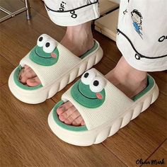 Olivia Mark - Adorable Frog Slippers for Couples: Comfortable, Anti-Slip, and Odor-Resistant Home Slippers with Thick Soles Frog Slippers, Pink Shark, Linen Slippers, Embroidery Hoodie, Women Slides, Cute Frog, Summer Slippers, Platform Slippers, Cute Frogs