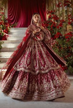 Shadi Aesthetic, Nikah Ideas, Red Bride, Pakistani Bridal Hairstyles, Long Bridal Hair, Bridal Lengha, Bridal Lehenga Designs, Desi Outfits, Desi Wedding Dresses