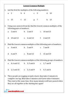 Lowest common multiples maths worksheet Common Factors Worksheet, Least Common Multiple Worksheet, Multiples Worksheet, Lowest Common Multiple, Teenage Mom, Math Hacks, Least Common Multiple