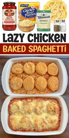 an advertisement for lazy chicken baked spaghetti