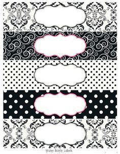 four black and white labels with polka dots