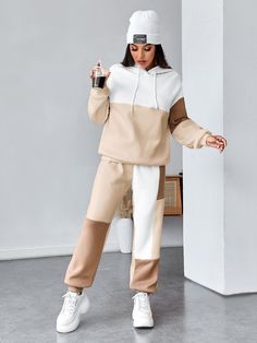 Multicolor Casual Collar manga larga  Color combinado  Embellished No-Elástico Invierno Ropa de Mujer Sweatpants Outfits For School, Sweat Suits Outfits, Jogging Style, Track Suits Women, Co Ords Outfits, Sweatpants Outfits, Fabric Pants, Hoodie And Sweatpants, Drawstring Top