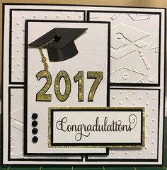 congratulations card with graduation cap and tassel on the top, in gold glitters