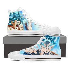 a pair of shoes with dragon ball characters painted on them