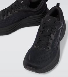 The Bondi 8 running shoes from Hoka One One are designed with high performance in mind. Made from structured mesh, the style features excellent cushioning with light foam and an extended heel for a balanced stride..Upper: fabric.Lining: fabric.Sole: fabric insole, rubber sole.Toe shape: round toe.Made in Vietnam.Designer color name: Black/Black.Closure: lace-up.Comes with a box.Fits small to size - we recommend trying one size larger.US sizes Nylon Athleisure Running Shoes For Jogging, Athleisure Nylon Running Shoes For Jogging, Nylon Running Shoes With Air Max Cushioning For Jogging, Nylon Athletic Fit Running Shoes For Jogging, Nylon Athleisure Running Shoes For Training, Nylon Running Shoes For Training In Athleisure Style, Nylon Running Shoes With Boost Midsole For Errands, Athleisure Nylon Running Shoes For Training, Trail Running Shoes With Boost Midsole And Nylon Upper