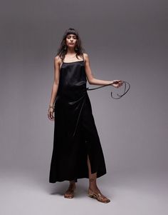 Dresses by Topshop This is Topshop Square neck Fixed straps Tie side Regular fit Formal Dresses Graduation, Winter Party Dress, Midi Slip Dress, Long Sleeve Floral Dress, Satin Slip Dress, Neck Wrap, Maxi Dress Trend, Black Wrap Dress, Petite Maternity