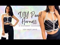 DIY Pearl Harness | A Statement Accessory you must have! - YouTube Beads Top Diy, Diy Pearl Top, Pearl Harness Outfit, Beaded Harness Diy, Pearl Top Tutorial, Pearl Harness Diy, Diy Body Chain