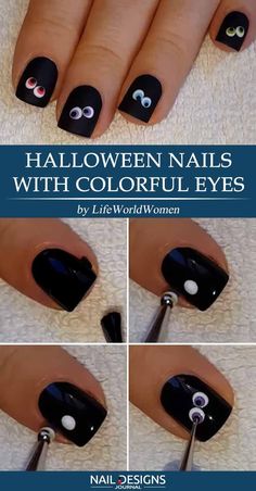 Easy Halloween nails include simple and low key nail art, such as spider webs, pumpkins, zombies and many others. Check out more ideas! Easy Halloween Nails, Scary Halloween Nails Design, Halloween Nails Designs, Easy Halloween Nails Design, Diy Nails Easy, Halloween Nails Diy, Minimalist Nail