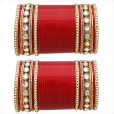 Gold Rodium Polish Red and Maroon color Bangles in Brass studded with CZ Diamond Red Metal Bangle For Party, Festive Red Metal Bangle, Red Round Metal Bangle, Red Metal Bracelets For Festivals, Red Metal Bracelets For Festive Occasions, Designer Bangles, Metal Bangles, Bridal Chura, Womens Bangles