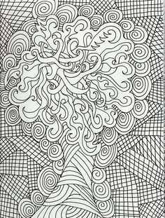 an abstract drawing in black and white with swirls on the bottom half of it