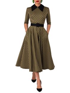 “Katerina” Pattern Collared Swing Dress Cute Church Outfits, Brown Pencil Skirt, Xxxl Dress, Collar Bodysuit, Vintage Fashion 1950s, Patterned Crop Top, Fashion 1950s, Classy Dress Outfits, Dresses Xxl